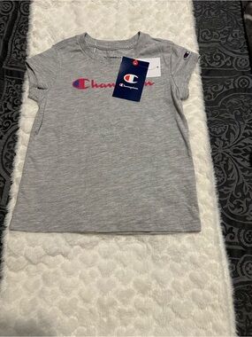 Champion Girls' Heather Gray Tee with Pink Logo